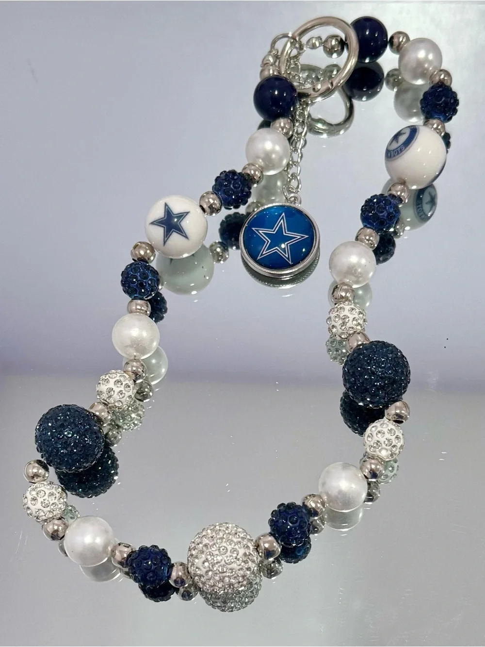 New Navy and White Beaded Dallas  Phone Chain